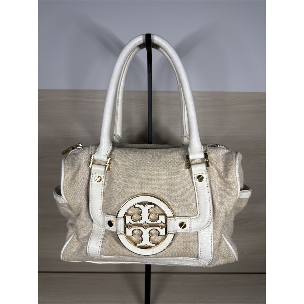 Tory Burch Off White Tweed & Soft Leather, Slouchy Amanda Satchel‎ Ivory Gold